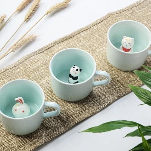 Itian tasses en céramique avec couvercle pour enfants 230 ml, tasses d'animaux 3D fantaisies pour mariage et anniv., cou