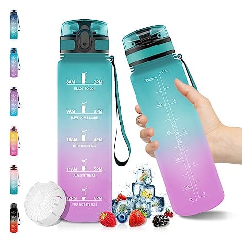 Vikaster Gourde Sport Mat Rose Clair - 500 ML Bouteille d'Eau Sans BPA Étanche & Réutilisable avec Filtre & Marqueur de — 0.5l Vert/Violet