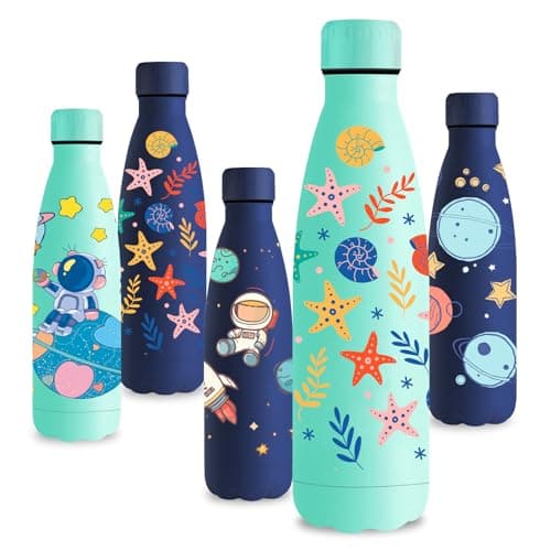 Vikastar Gourde Isotherme 500ml Sans BPA, Gourde Inox Anti-Fuites pour Enfants et Adultes, Sport, École, Gym – Bouteille — Vert-mer Étoile