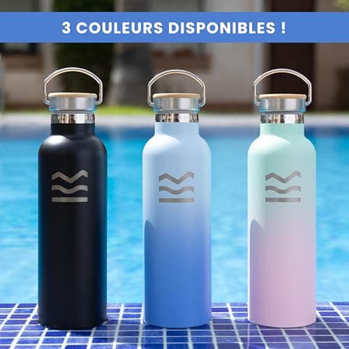 Gourde Isotherme HUIIKE 750ml 12h Chaud/24h Froid, Bouteille Sans BPA avec 3 Bouchons & Paille - Gourde Inox Reutilisabl
