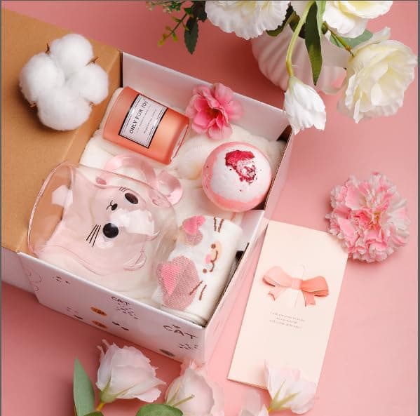 Coffret Tasse Chat Qinhai Rose pour Femme Cadeau Original Noël Valentine Fête des Mères Anniversaire Halloween