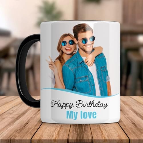 Mug personnalisé 1 ou 2 photos, textes, anse et intérieur noir - Tasse café personnalisable - Mug original - Traitement