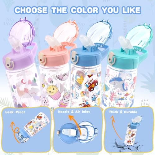 Flintronic Gourde Isotherme Enfant Sans BPA Tritan, Bouteille Anti-fuite Réutilisable 500ML pour Ecole Maternelle avec P