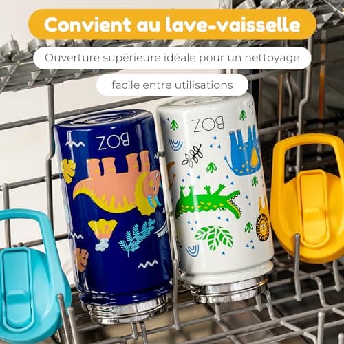 Gourde BOZ Isotherme Enfant 414ML Anti-fuite | Inox Double Paroiisolante & Motif Anti-Rayures Safari, Sans BPA