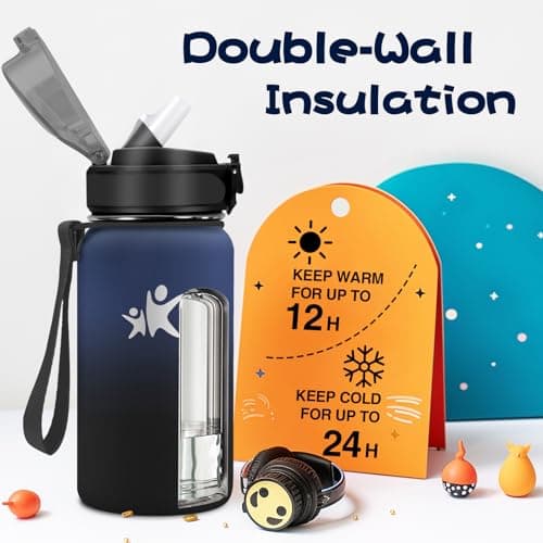 Gourde Isotherme KollyKolla 500ml pour Enfant | Étanche, Reutilisable sans BPA, pour l'école et le Bureau | Fitness