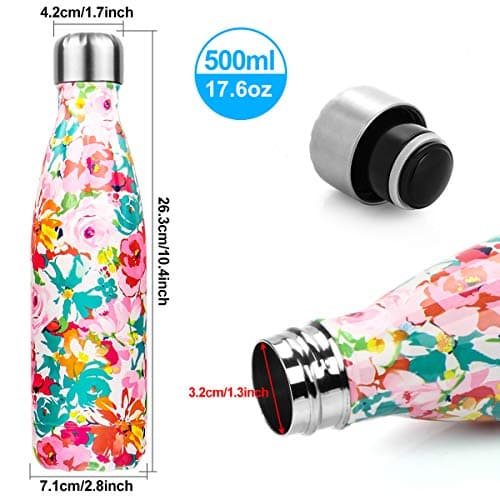 Gourde Inoxydable Isotherme Réutilisable 500ml Fleurs Rouge