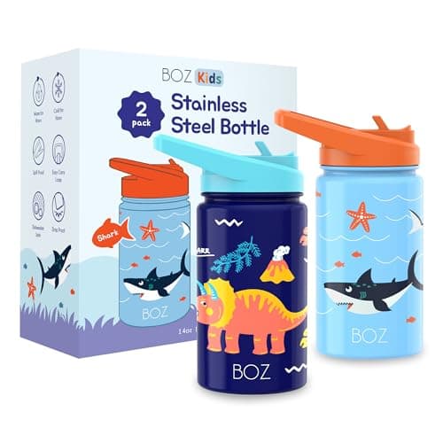 Gourde Isotherme Enfant Anti-fuite (8 oz) sans BPA, Bouteille Boisson Chaude/Froide Double Paroi Inox 414ML, 24h Isolati — Requin / Dinosaure