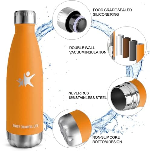 Thermos Gourde Inox 500ml Sans BPA 24h Froid & 12h Chaud Reutilisable Anti Fuite Bouteille d'Eau pour École Bureau Voyag