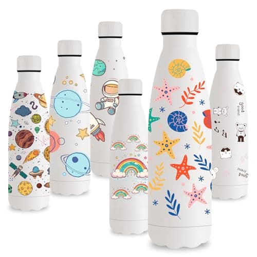 Vikastar Gourde Isotherme 500ml Sans BPA, Gourde Inox Anti-Fuites pour Enfants et Adultes, Sport, École, Gym – Bouteille — Blanche-mer Étoile