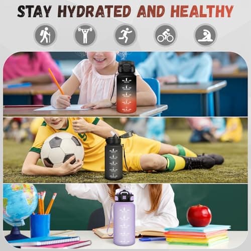 Gourde Enfant 500ml Noire-Rouge, Anti-Fuite et Facile à Nettoyer, Idéale pour l'École, Velo et Voyage
