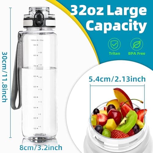 OLDLEY Bouteille d'eau 1L/32oz pour Enfants et Adultes - Anti-fuite & Sans BPA, Bouteille Motivante pour Gym et École