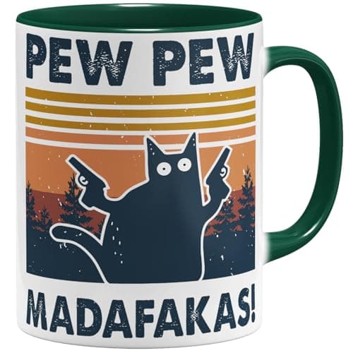 OM3 Pew Pew Madafakas - Tasse à café en céramique - Bleu clair - 325 ml - Imprimé des deux côtés — Vert