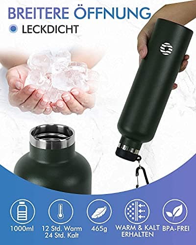 Gourde Isotherme FEIJIAN 750ml/1L - Bouteille Inox Bouche Standard pour Sportifs - Sans BPA et Cadeau Idéal