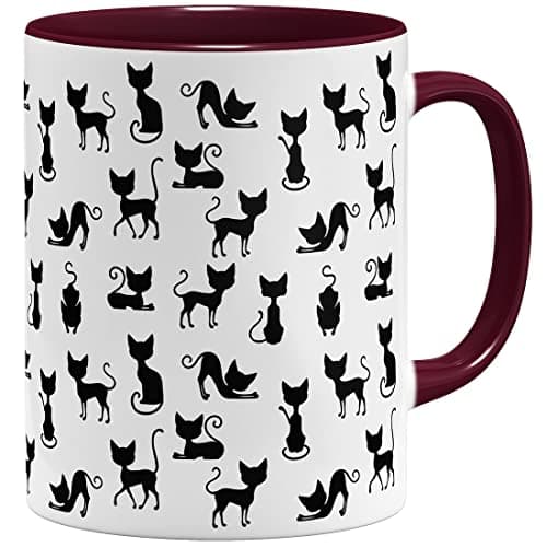 Tasse à café avec chat noir - Céramique 325 ml - Vert clair - Impression complète — Bordeaux