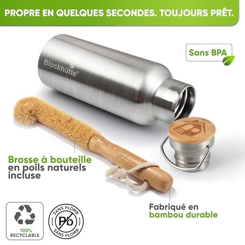 Gourde isotherme en acier inox résistante aux fuites – Parfaite pour étudiants, bureau et enfants – Lavable en machine
