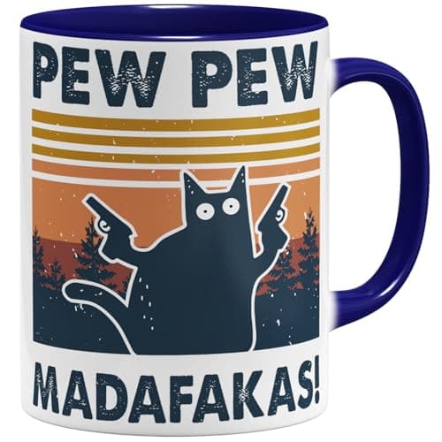 OM3 Pew Pew Madafakas - Tasse à café en céramique - Bleu clair - 325 ml - Imprimé des deux côtés — Bleu Foncé