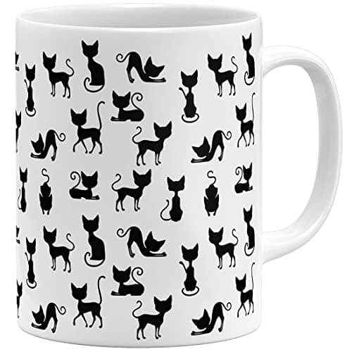 Tasse à café avec chat noir - Céramique 325 ml - Vert clair - Impression complète — Blanc.