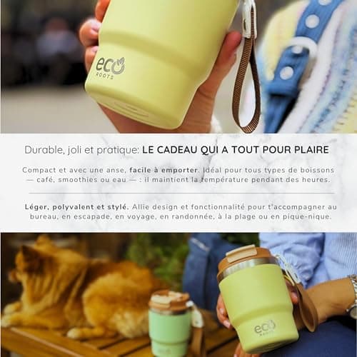 Evergreen ECOROOTS - Tasse Café Isotherme | Couvercle Antifuite | Acier Inoxydable | Sans BPA | Thermo Café Voyage | Tas