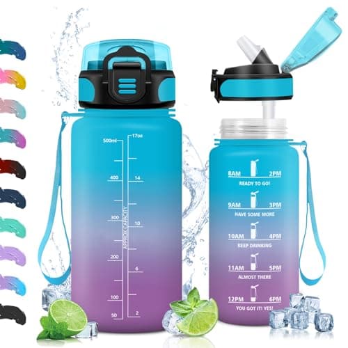 Vikaster Gourdes Sport Étanche & Réutilisable, Convient pour la Gym, Bouteille Ouvrir en Un Clic — Bleu & violet