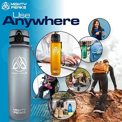 MIGHTY PEAKS Gourde de sport 2 l sans BPA - Anti-fuite - Pour le fitness - Infuseur à fruits - Bouteille d'eau - 2 L - B