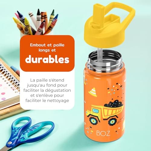 Gourde Isotherme Enfant Anti-fuite (8 oz) sans BPA, Bouteille Boisson Chaude/Froide Double Paroi Inox 414ML, 24h Isolati
