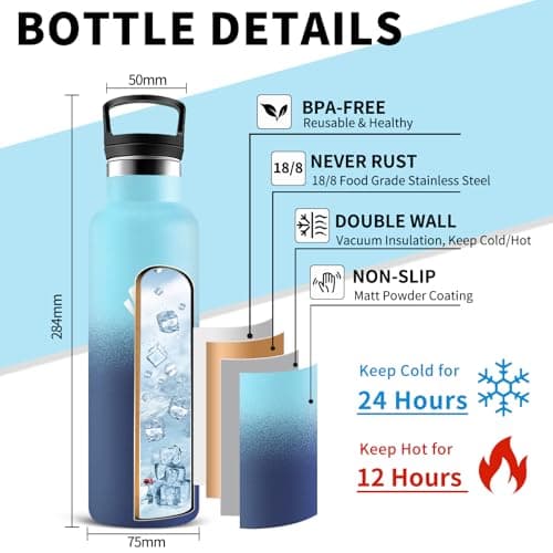 Bouteille Isotherme 750 ml Inox Sans BPA Facile à Nettoyer pour Voyage et Sport