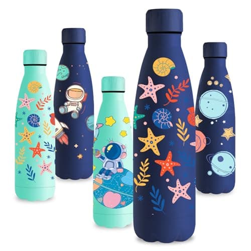 Vikastar Gourde Isotherme 500ml Sans BPA, Gourde Inox Anti-Fuites pour Enfants et Adultes, Sport, École, Gym – Bouteille — Bleu Foncé-mer Étoile