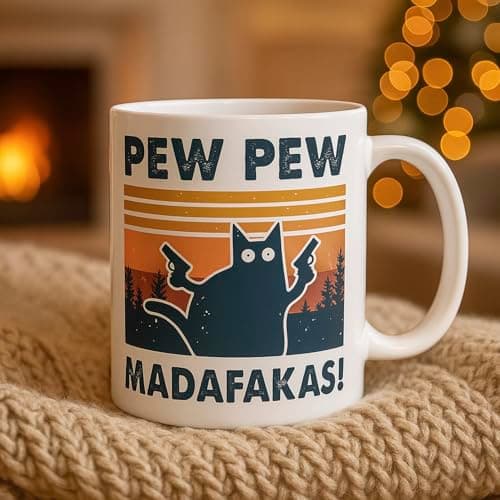 OM3 Pew Pew Madafakas - Tasse à café en céramique - Bleu clair - 325 ml - Imprimé des deux côtés