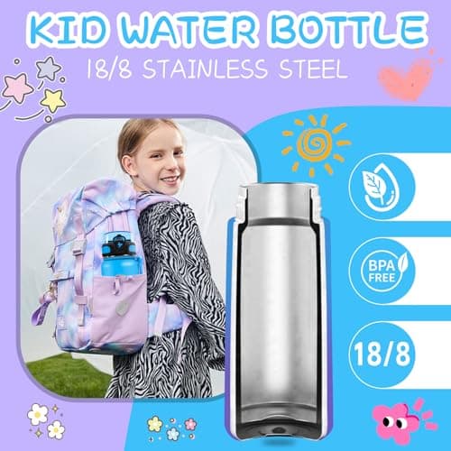 Grsta Gourde Isotherme Enfant, 500ml Double Paroi Anti-Fuite, BPA-Free, Idéal Pour École, Bureau, Outdoor, Réutilisable