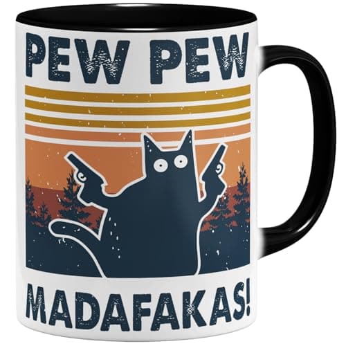 OM3 Pew Pew Madafakas - Tasse à café en céramique - Bleu clair - 325 ml - Imprimé des deux côtés — Noir