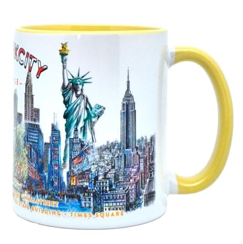 DESSAPT Arts - Mug Céramique Blanc et Jaune Clair - Nouveau Yorkavec Design Exclusif - Cadeau Unique - 325 ml
