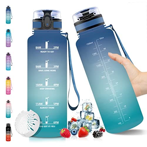 Vikaster Gourde Sport Mat Rose Clair - 500 ML Bouteille d'Eau Sans BPA Étanche & Réutilisable avec Filtre & Marqueur de — Bleu & Vert -1.5l