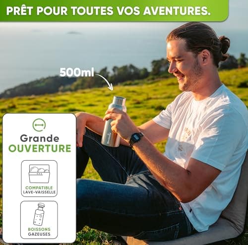 Gourde isotherme en acier inox résistante aux fuites – Parfaite pour étudiants, bureau et enfants – Lavable en machine