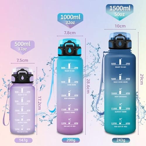 HoneyHolly Gourde 500ml sans BPA, Bouteille Étanche avec Marqueur de Temps, Bouteille Motivative pour Gym, École et Spor