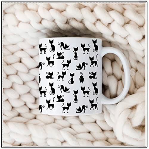 Tasse à café avec chat noir - Céramique 325 ml - Vert clair - Impression complète