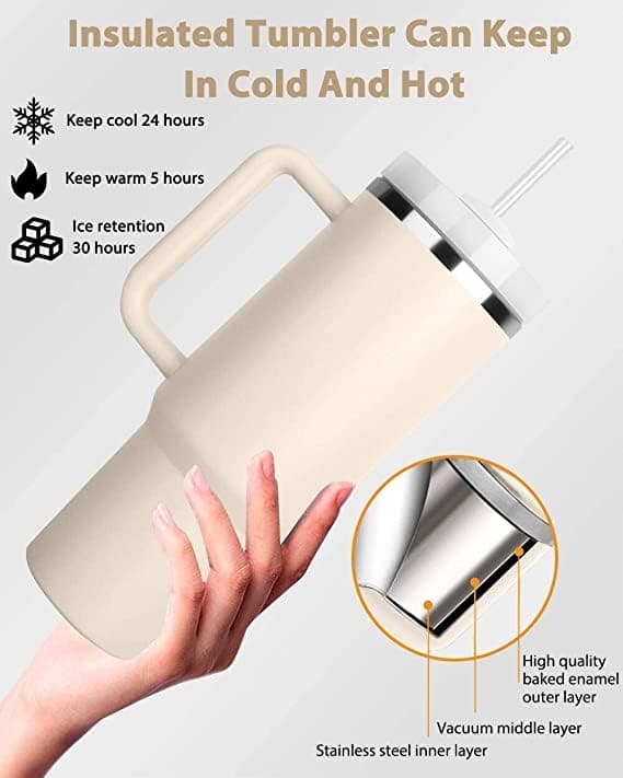 Tasse Inox Grande Capacité Rose Clair - Élevé en Paille pour Voiture - Tasse Extérieure American Style