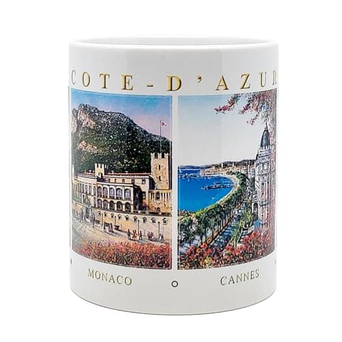 DESSAPT Arts - Tasse-Cadeau Côte d'Azur 325ml - Mug Céramique Blanc Brillant avec Paysages de Nice/Cannes/Monaco - Impri