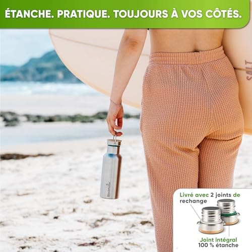 Gourde isotherme en acier inox résistante aux fuites – Parfaite pour étudiants, bureau et enfants – Lavable en machine