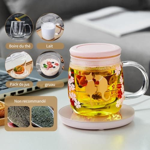 MEISINNI Tasse à Thé Magique Sakura & Chat Bleue pour Femmes, 480 ml Mug Transparent avec Infuseur, Idéale pour Thé en V