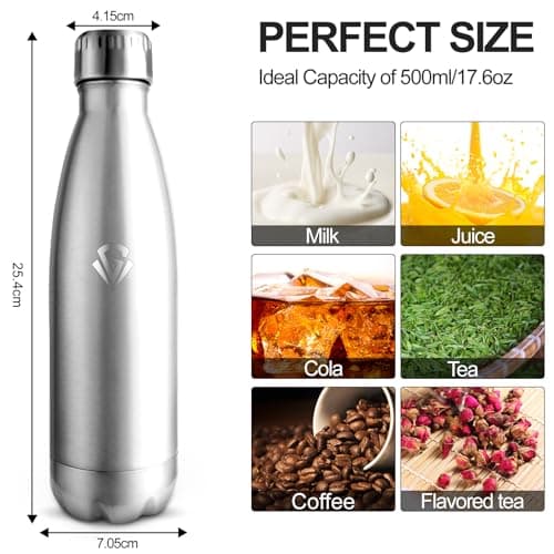 Grsta Gourde Isotherme 500ml 24h Froid & 12h Chaud, Gourde Inox Sans BPA, Facile à Transporter - Bouteille d'eau pour l'