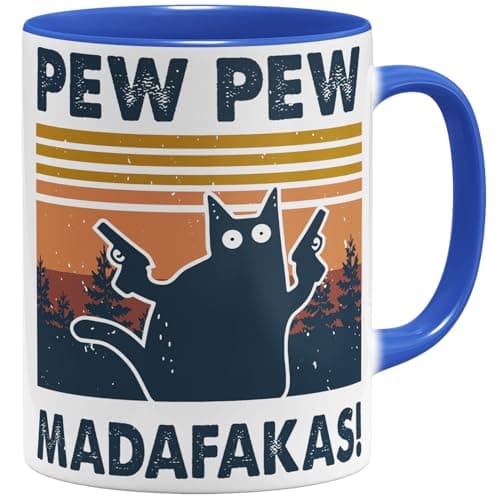 OM3 Pew Pew Madafakas - Tasse à café en céramique - Bleu clair - 325 ml - Imprimé des deux côtés — Bleu Roi