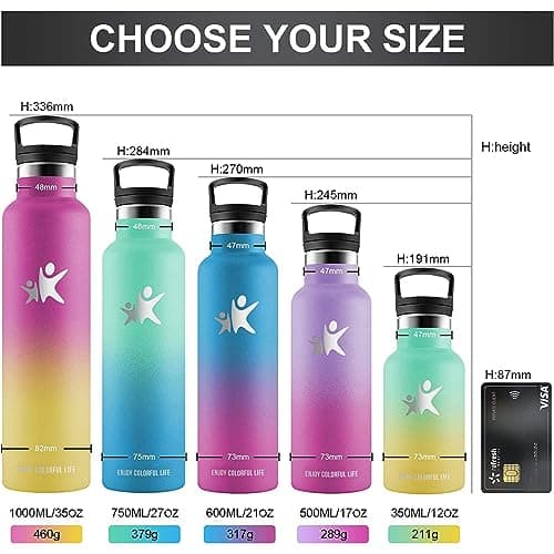 KollyKolla Gourde Isotherme 1L, Inox avec Paille, Anti-Fuite, Réutilisable pour Enfant et Adulte, Sport, Voyage - 2 Couv