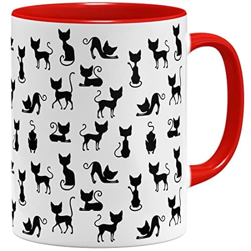 Tasse à café avec chat noir - Céramique 325 ml - Vert clair - Impression complète — Noir