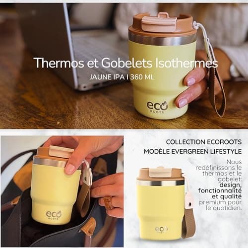 Evergreen ECOROOTS - Tasse Café Isotherme | Couvercle Antifuite | Acier Inoxydable | Sans BPA | Thermo Café Voyage | Tas
