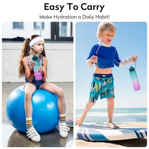 Gourde KollyKolla Enfant 500ml Étanche Réutilisable pour Maternelle École Sport Campings avec Marqueur de Temps Filtre S