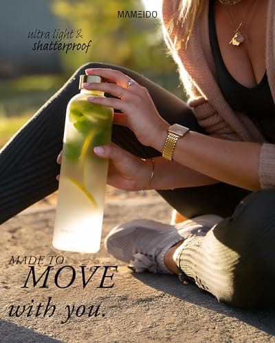 MAMEIDO Gourde Design Plastique 1 L pour Femmes au Travail avec Marqueur de Temps de Motivation Etanche Sans BPA (Froste