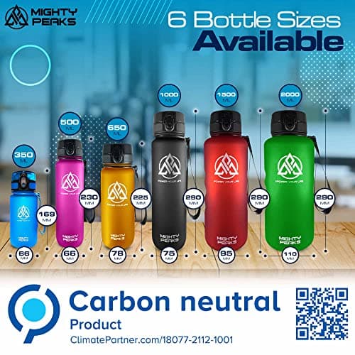 MIGHTY PEAKS Gourde de sport 2 l sans BPA - Anti-fuite - Pour le fitness - Infuseur à fruits - Bouteille d'eau - 2 L - B