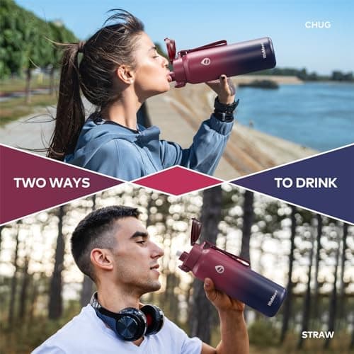 Gourde WEMEET Isotherme 1L pour Sport et Voyage, Étanche sans BPA, Gourde Inox 18/10 Amovible Paille