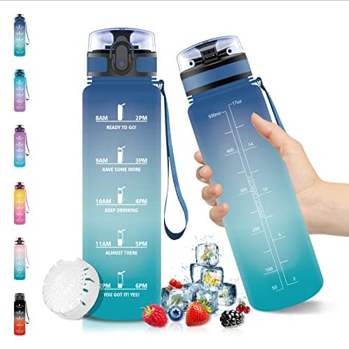 Vikaster Gourde Sport Mat Rose Clair - 500 ML Bouteille d'Eau Sans BPA Étanche & Réutilisable avec Filtre & Marqueur de — Bleu Vert