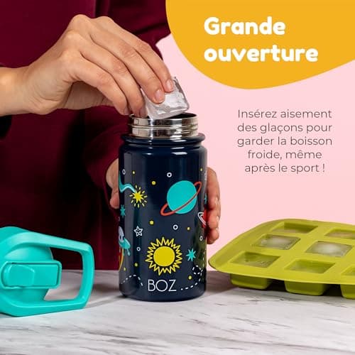 Gourde BOZ Isotherme Enfant 414ML Anti-fuite | Inox Double Paroiisolante & Motif Anti-Rayures Safari, Sans BPA